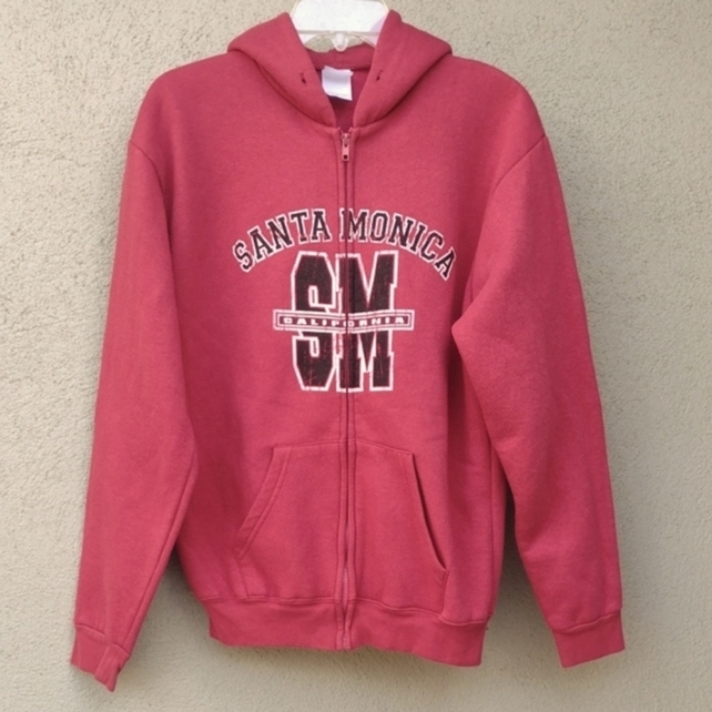 Santa Monica, California Red Zip-up Hoodie Unisex Medium Teemax Resortwear